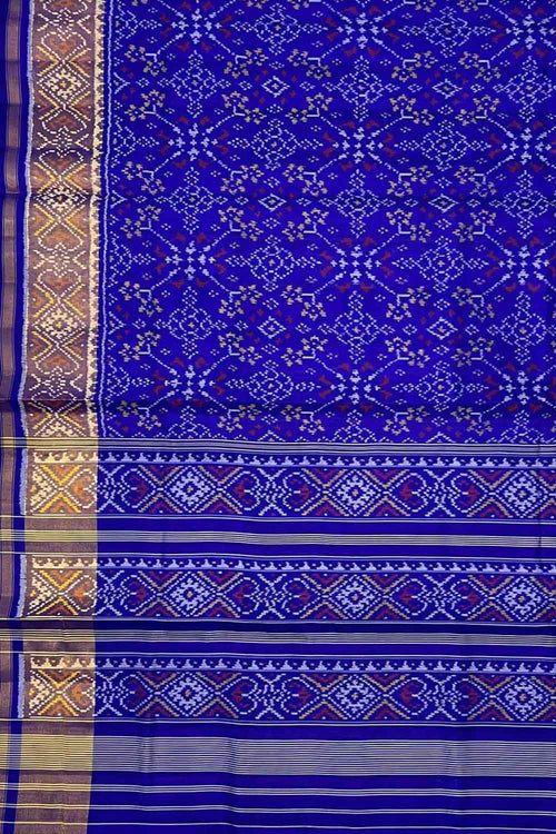 Blue Pure Silk Patola Single Ikat Saree - Luxurion World