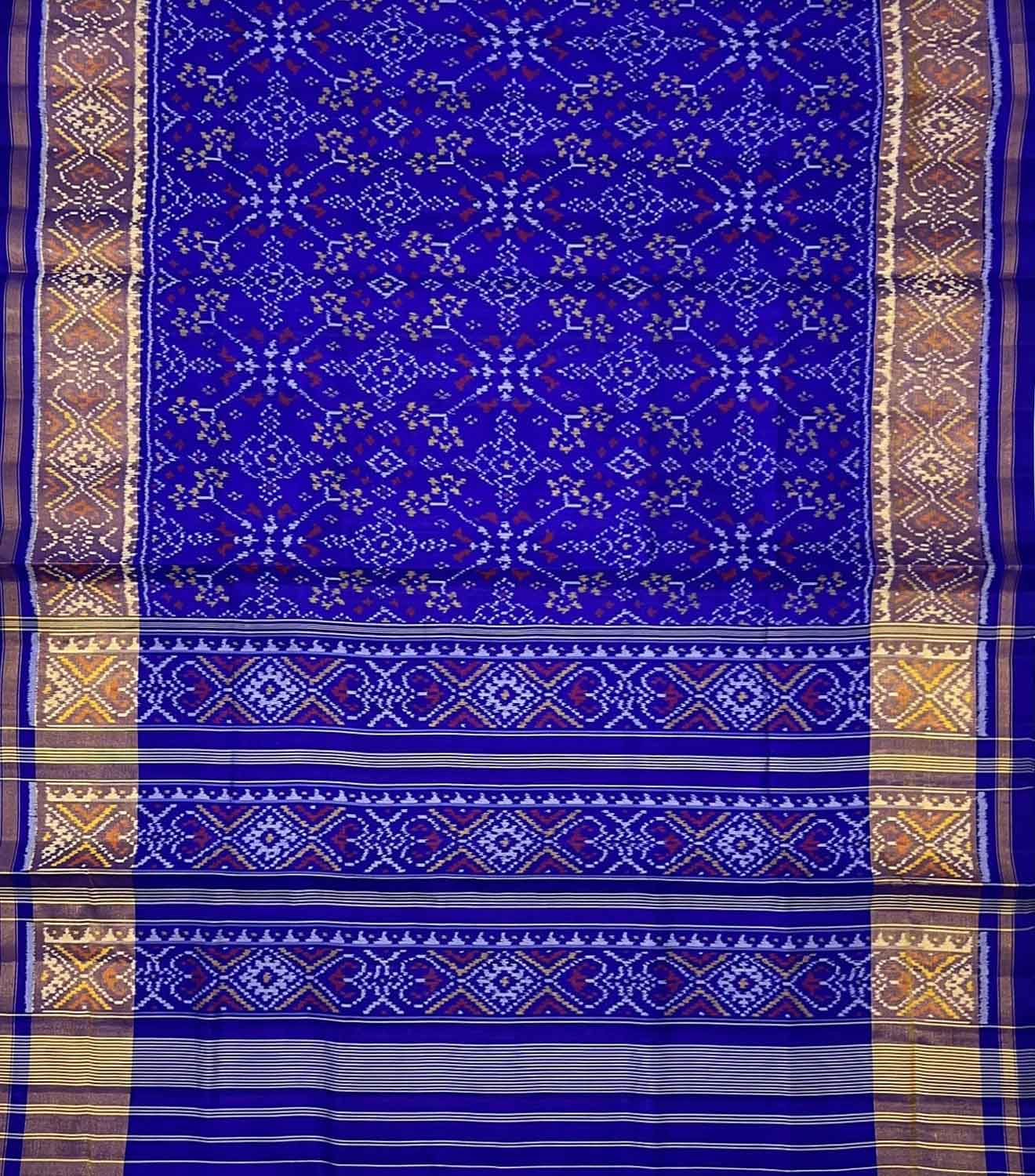 Blue Pure Silk Patola Single Ikat Saree - Luxurion World