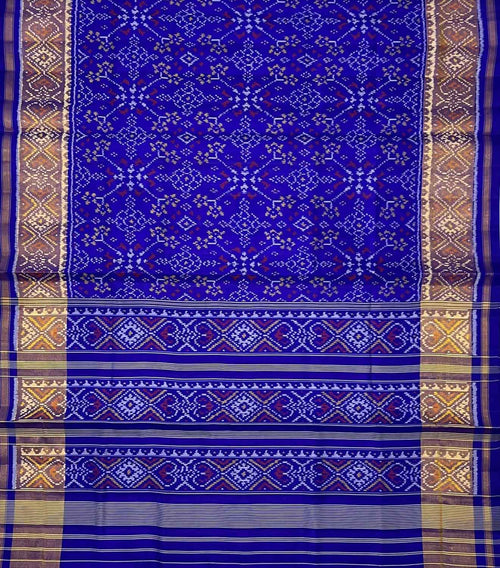 Blue Pure Silk Patola Single Ikat Saree - Luxurion World