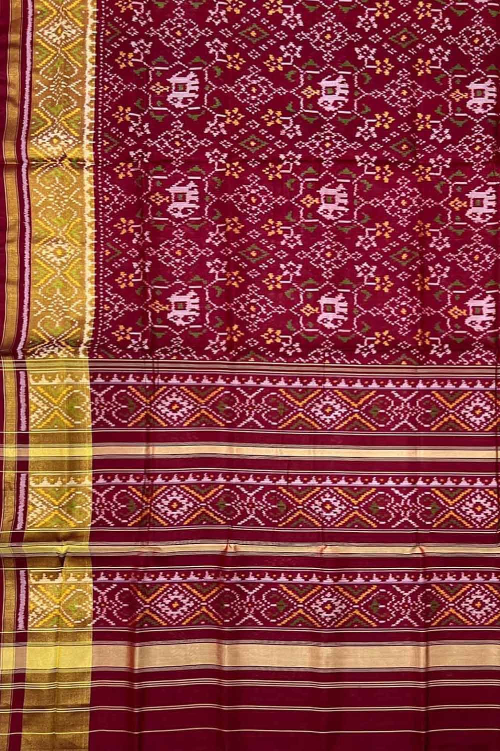 Maroon Pure Silk Patola Single Ikat Saree - Luxurion World