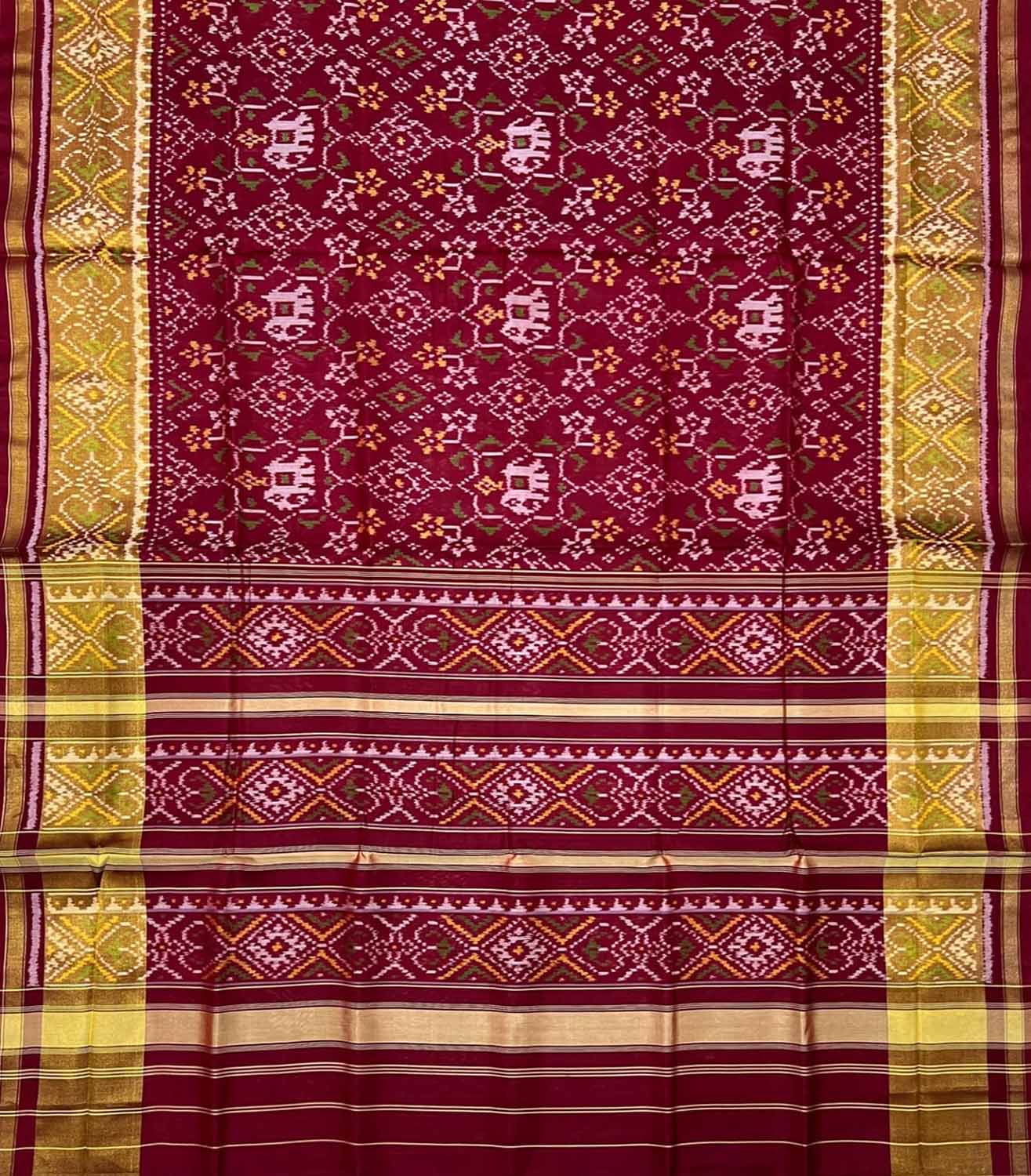 Maroon Pure Silk Patola Single Ikat Saree - Luxurion World