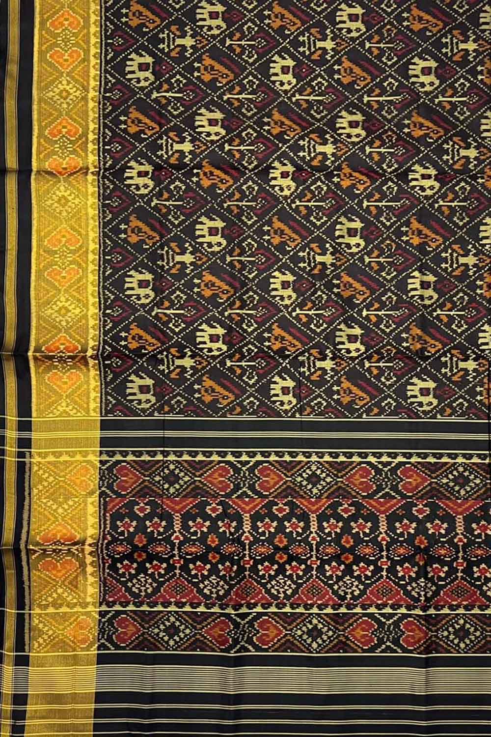 Black Pure Silk Patola Single Ikat Saree - Luxurion World