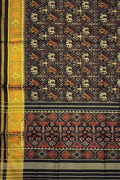 Black Pure Silk Patola Single Ikat Saree - Luxurion World