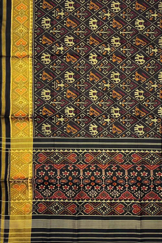 Black Pure Silk Patola Single Ikat Saree - Luxurion World