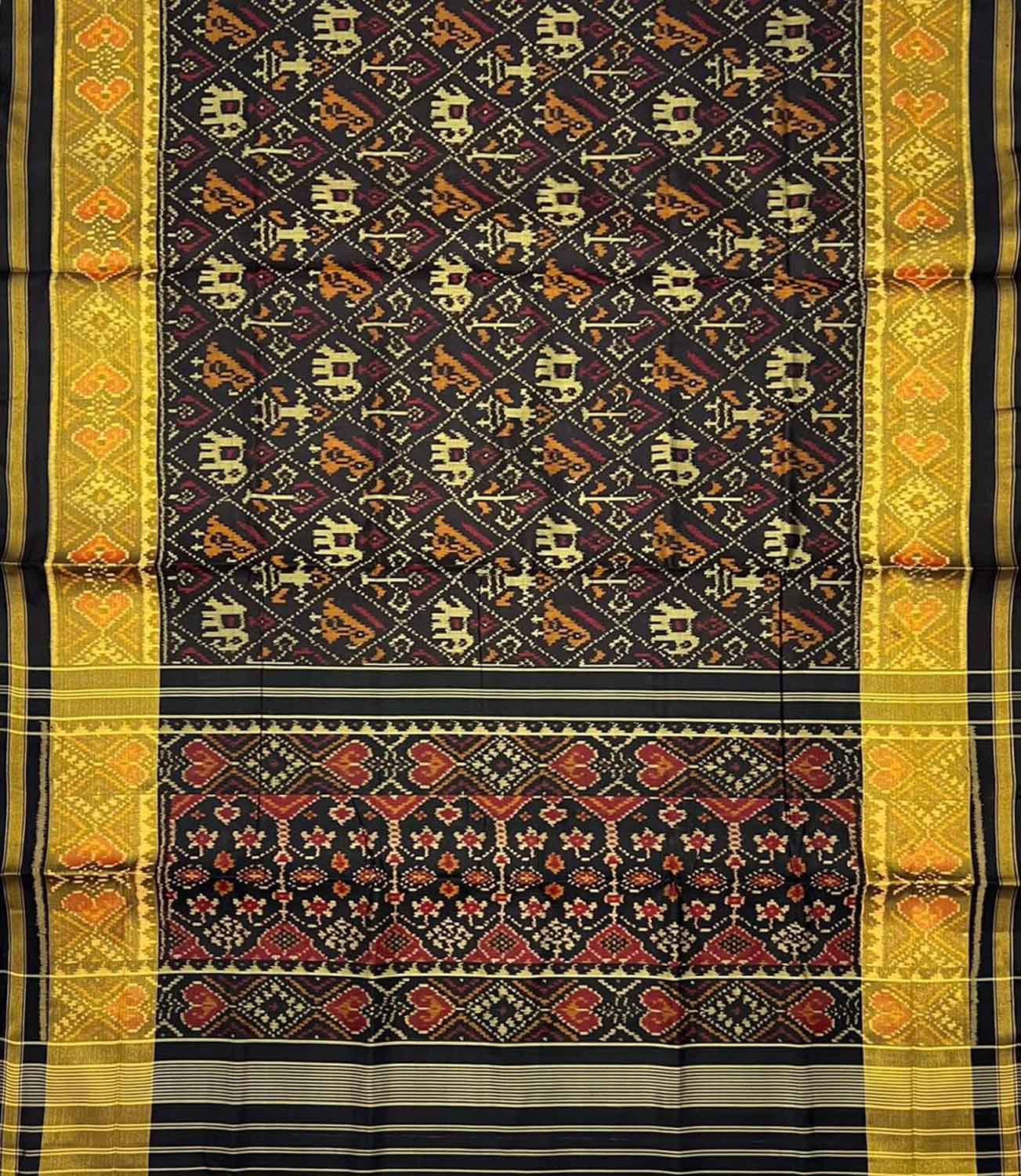 Black Pure Silk Patola Single Ikat Saree - Luxurion World