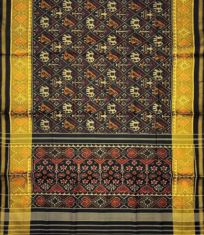 Black Pure Silk Patola Single Ikat Saree - Luxurion World