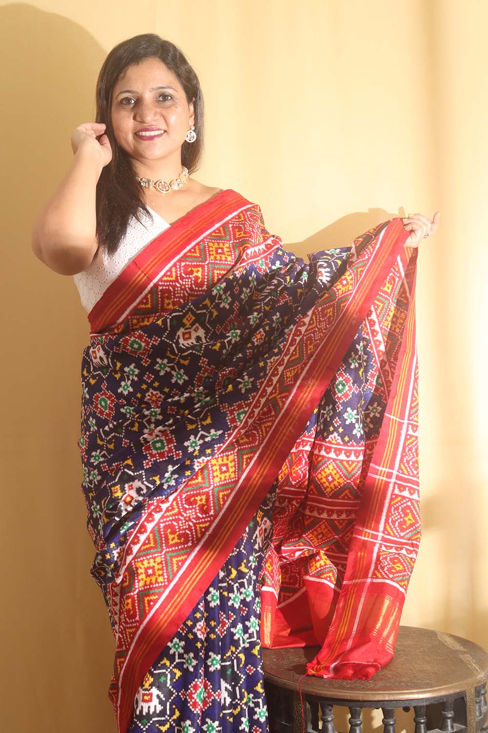 Blue Handloom Double Ikat Patan Patola Pure Silk Saree - Luxurion World