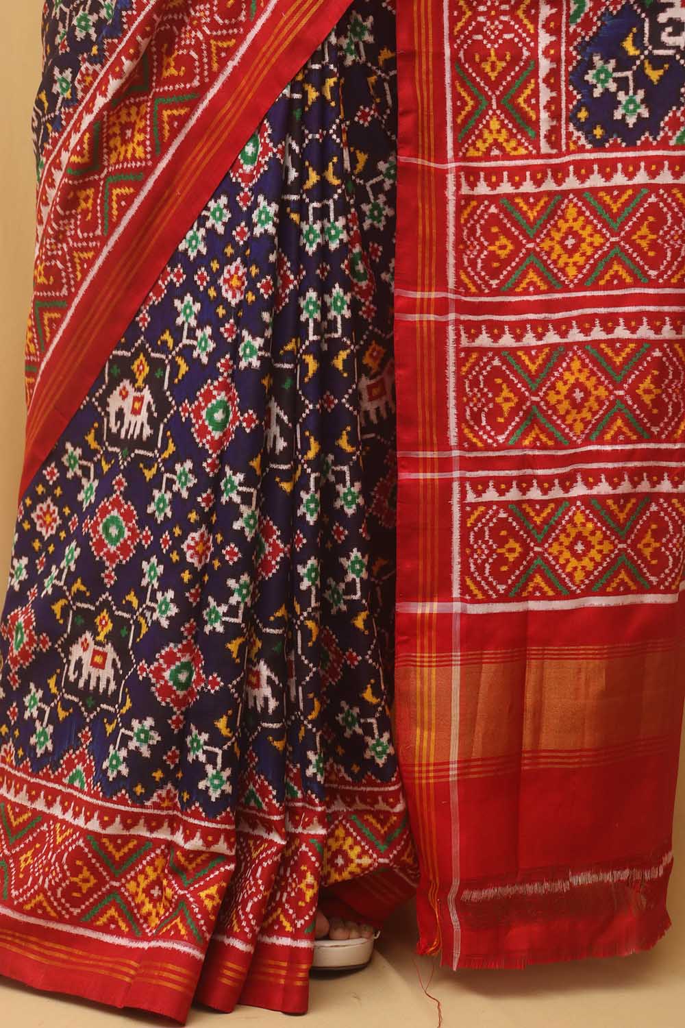 Blue Handloom Double Ikat Patan Patola Pure Silk Saree - Luxurion World