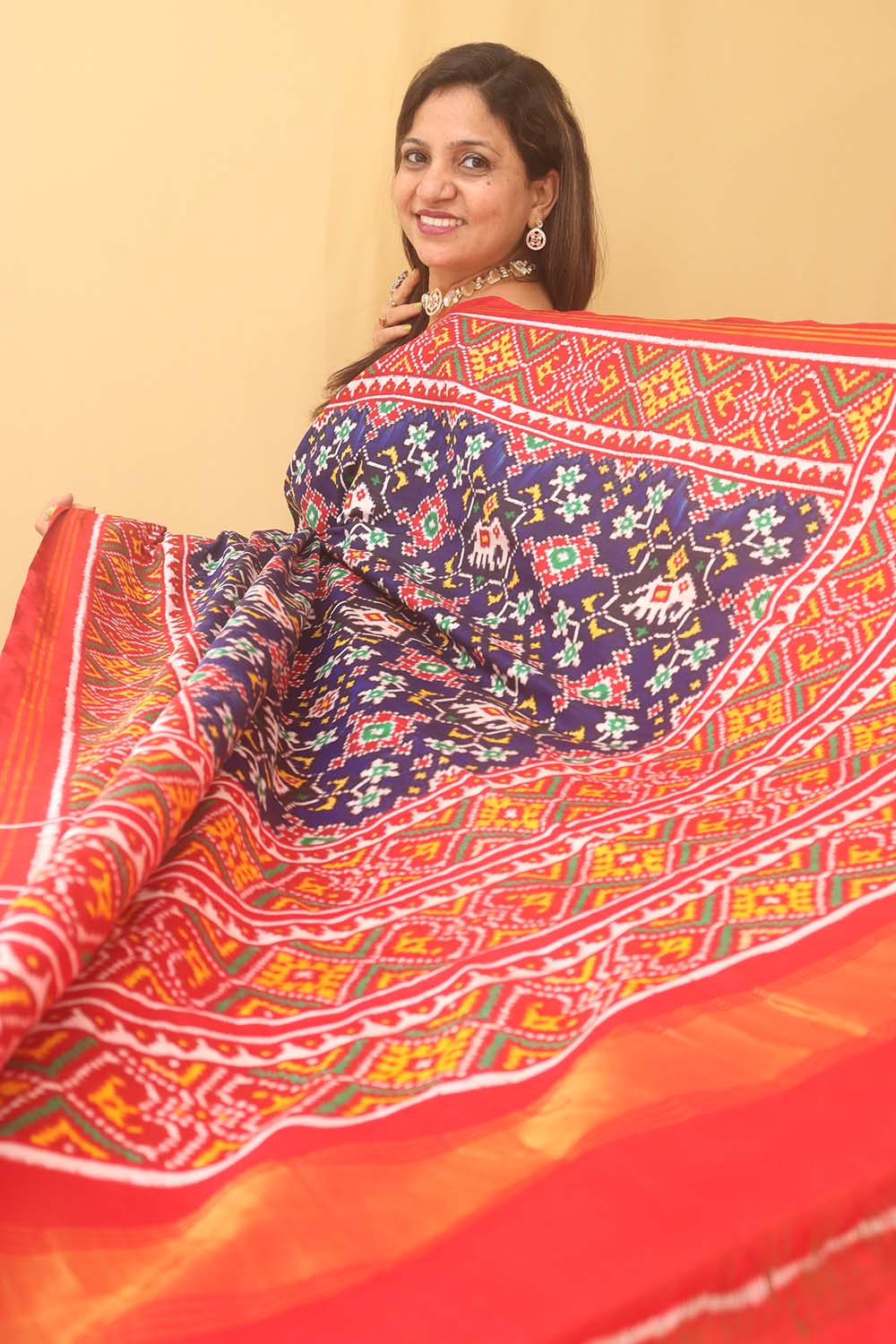 Blue Handloom Double Ikat Patan Patola Pure Silk Saree - Luxurion World