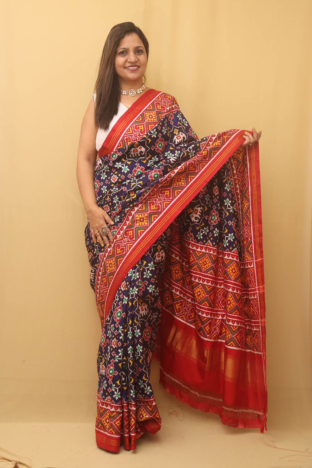 Blue Handloom Double Ikat Patan Patola Pure Silk Saree - Luxurion World