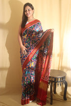 Blue Handloom Patan Patola Pure Silk Saree - Luxurion World