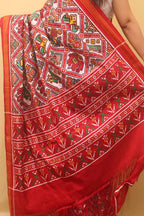 Off White Handloom Double Ikat Patan Patola Pure Silk Saree - Luxurion World