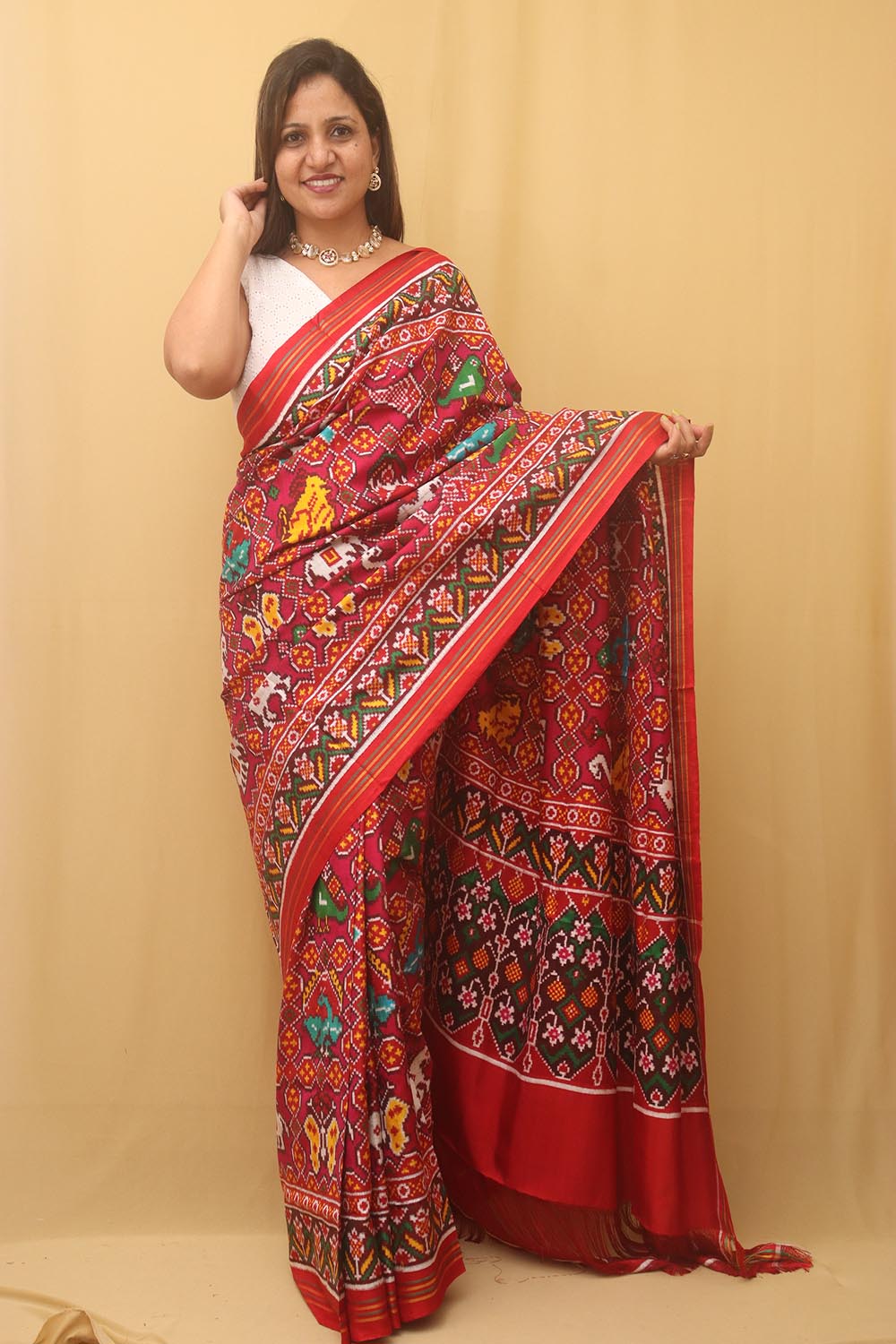 Pink Handloom Double Ikat Patan Patola Pure Silk Saree - Luxurion World