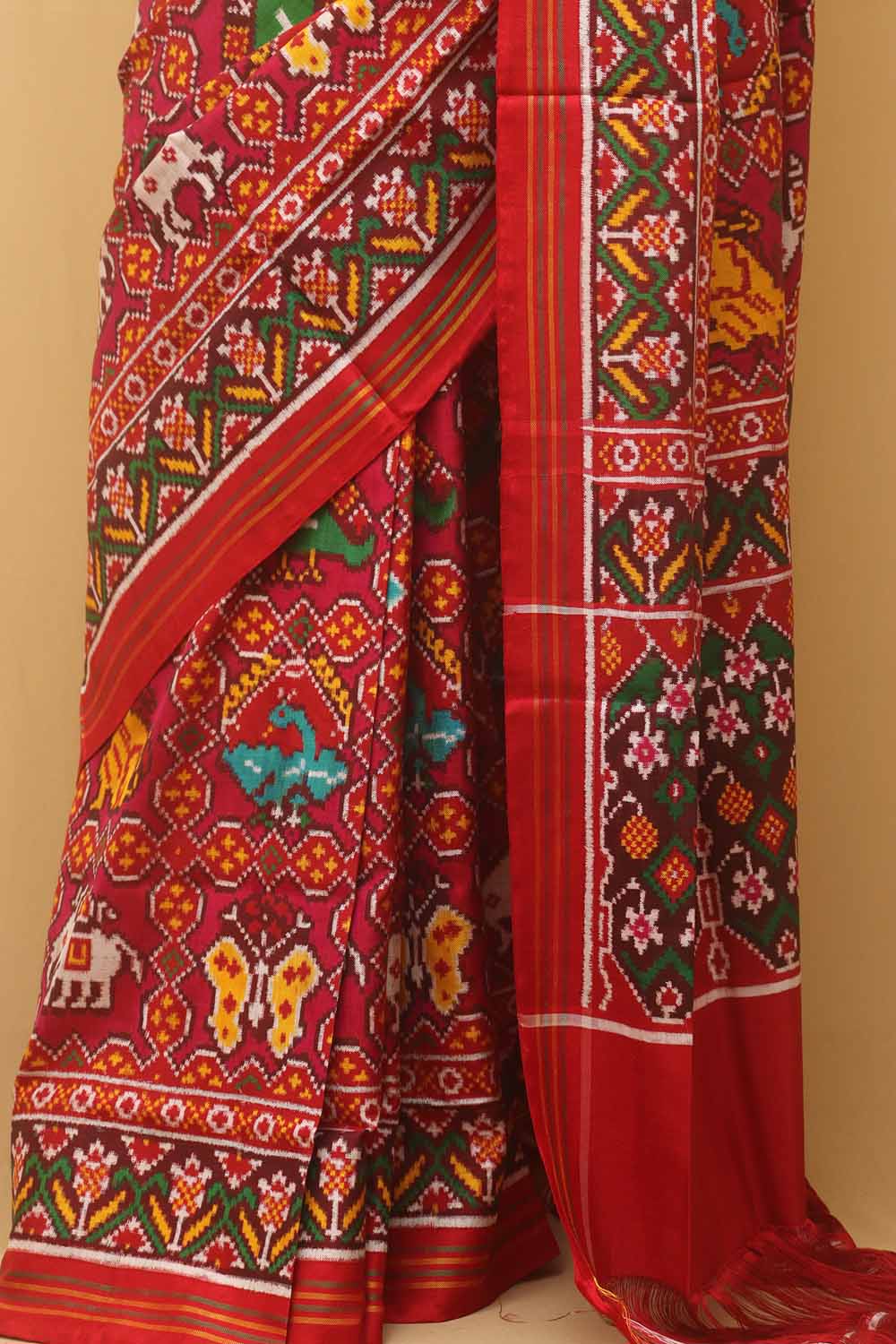 Pink Handloom Double Ikat Patan Patola Pure Silk Saree - Luxurion World