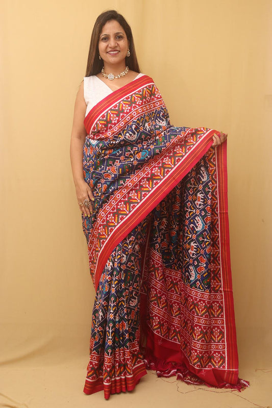 Blue Handloom Double Ikat Patan Patola Pure Silk Saree - Luxurion World