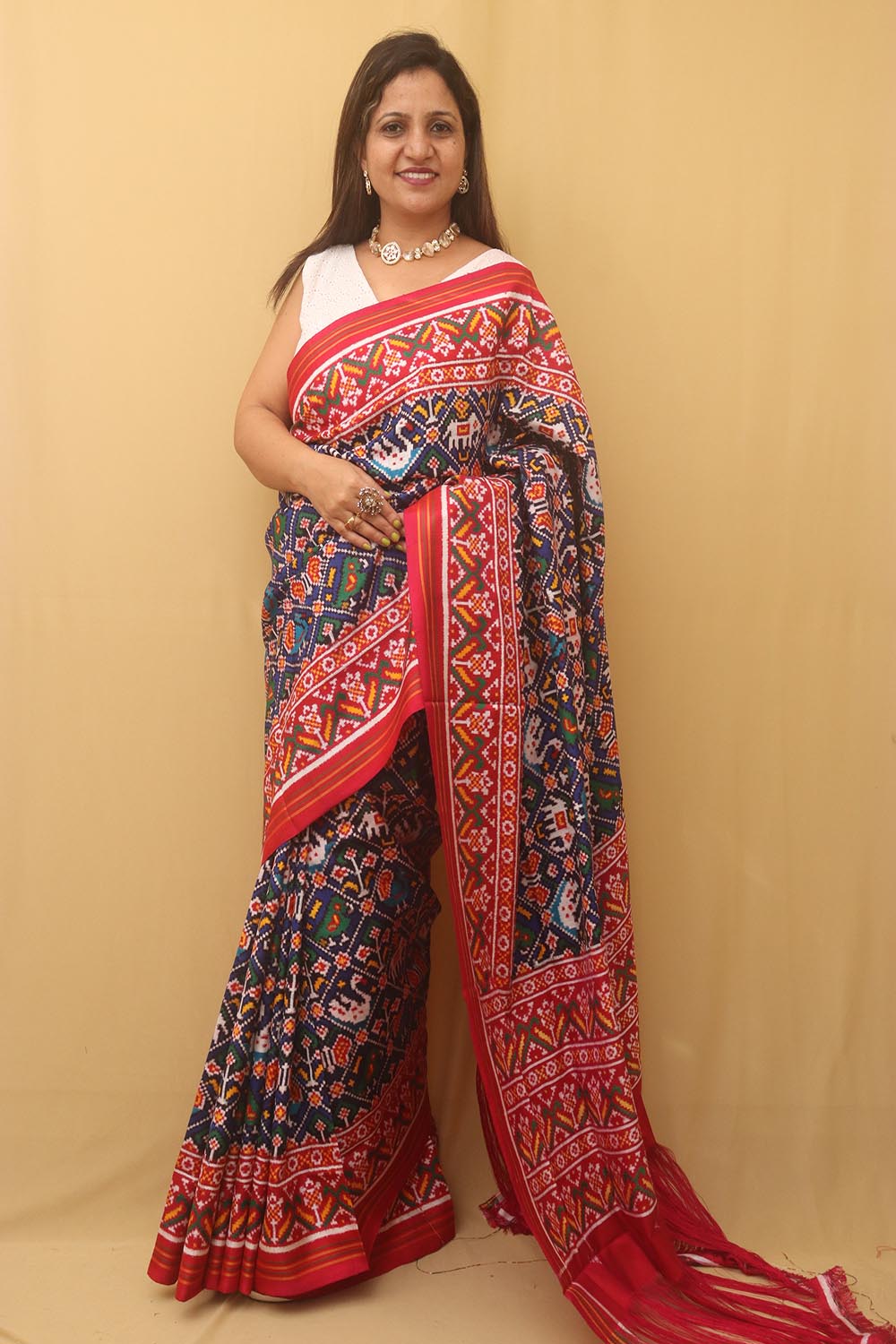 Blue Handloom Double Ikat Patan Patola Pure Silk Saree - Luxurion World