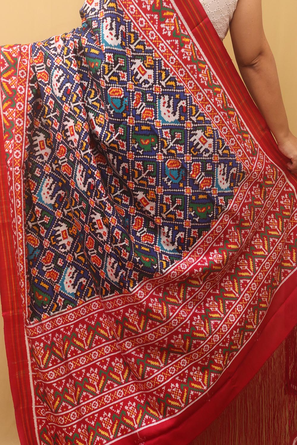 Blue Handloom Double Ikat Patan Patola Pure Silk Saree - Luxurion World