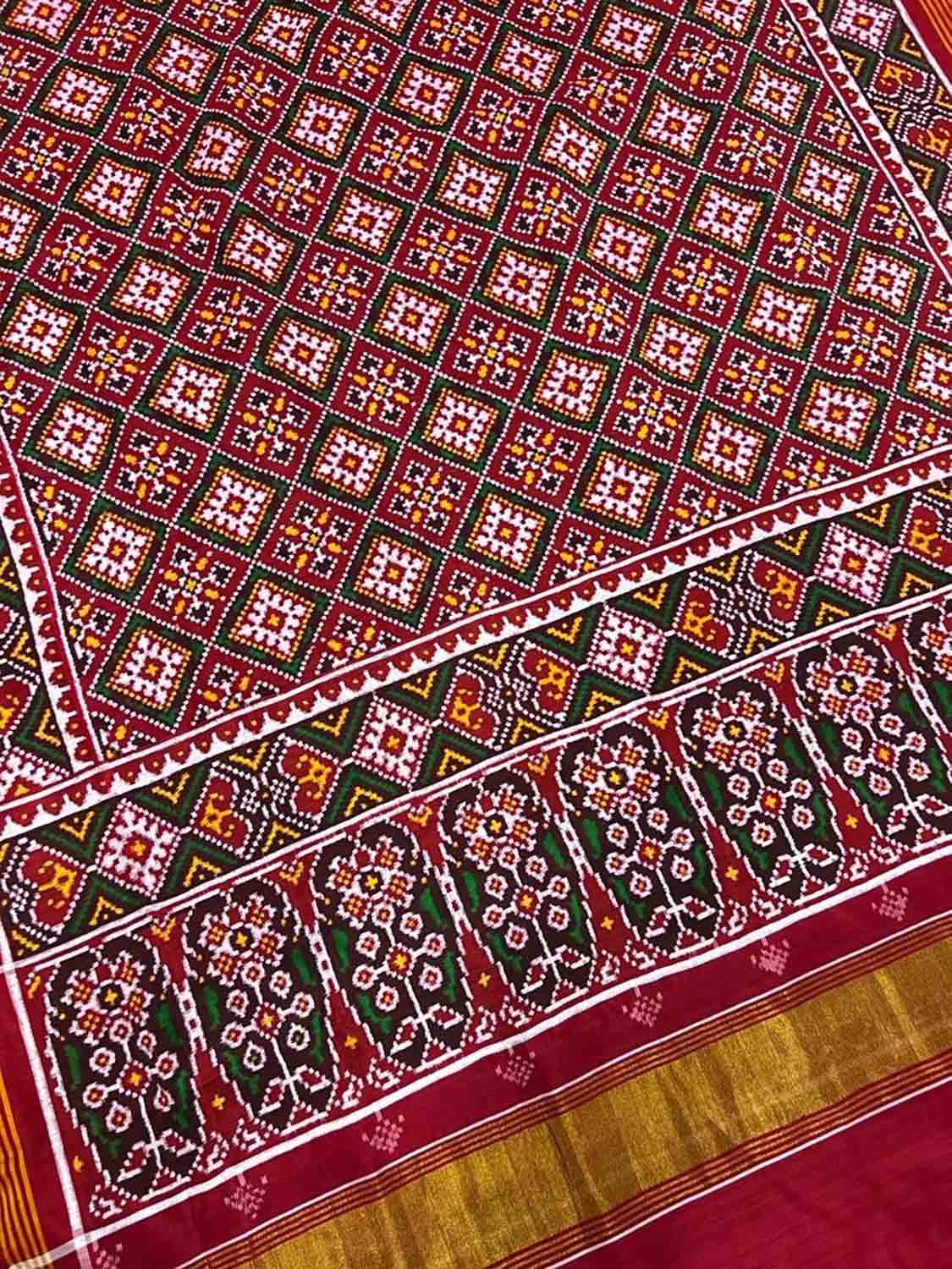 Red Patan Patola Handloom Pure Silk Double Ikat Saree - Luxurion World