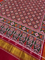 Red Patan Patola Handloom Pure Silk Double Ikat Saree - Luxurion World