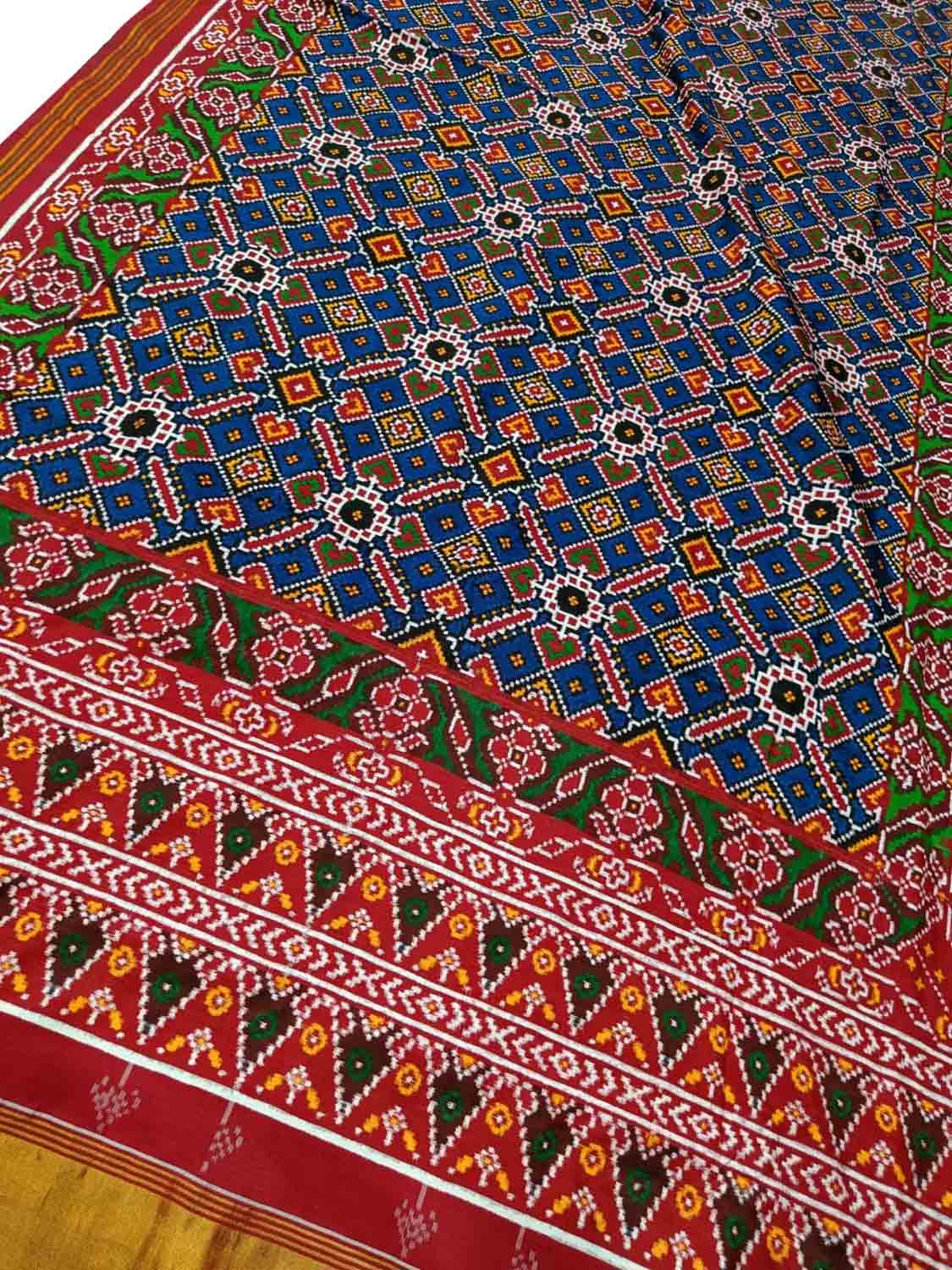 Blue Patan Patola Handloom Double Ikat Pure Silk Saree - Luxurion World