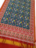 Blue Patan Patola Handloom Double Ikat Pure Silk Saree - Luxurion World
