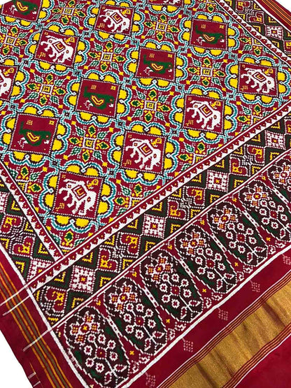 Exquisite Multicolor Patan Patola Handloom Double Ikat Pure Silk Saree - Luxurion World