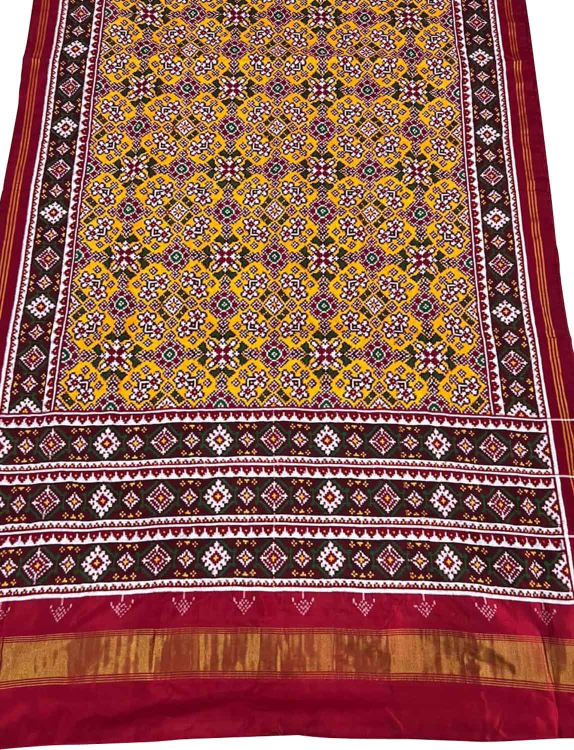 Yellow Handloom Patan Patola Double Ikat Pure Silk Saree - Luxurion World