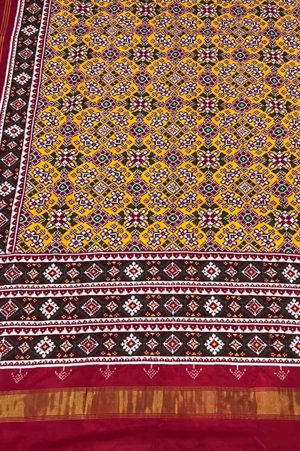 Yellow Handloom Patan Patola Double Ikat Pure Silk Saree - Luxurion World