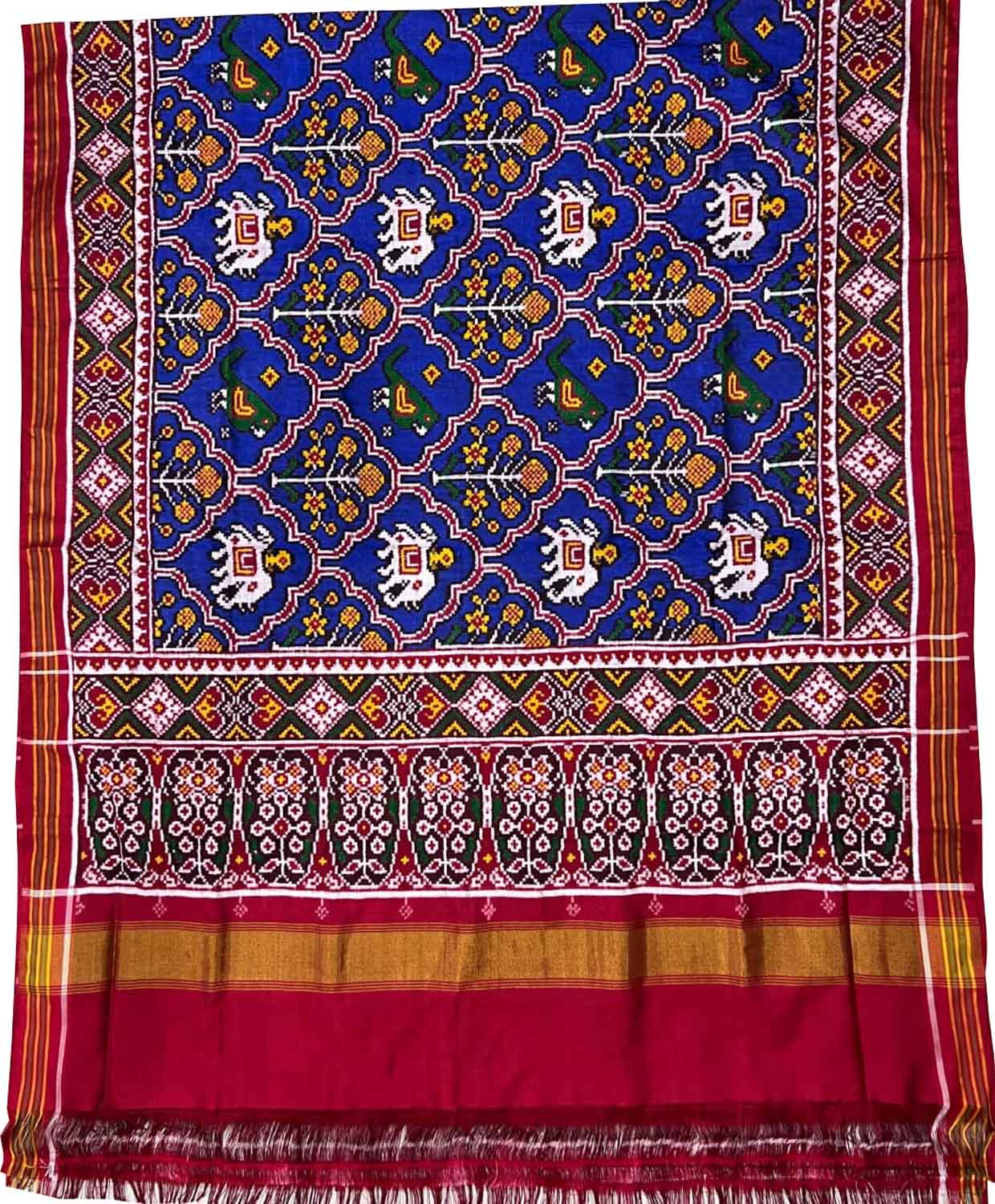 Exquisite Blue Handloom Patan Patola Double Ikat Silk Saree - Luxurion World