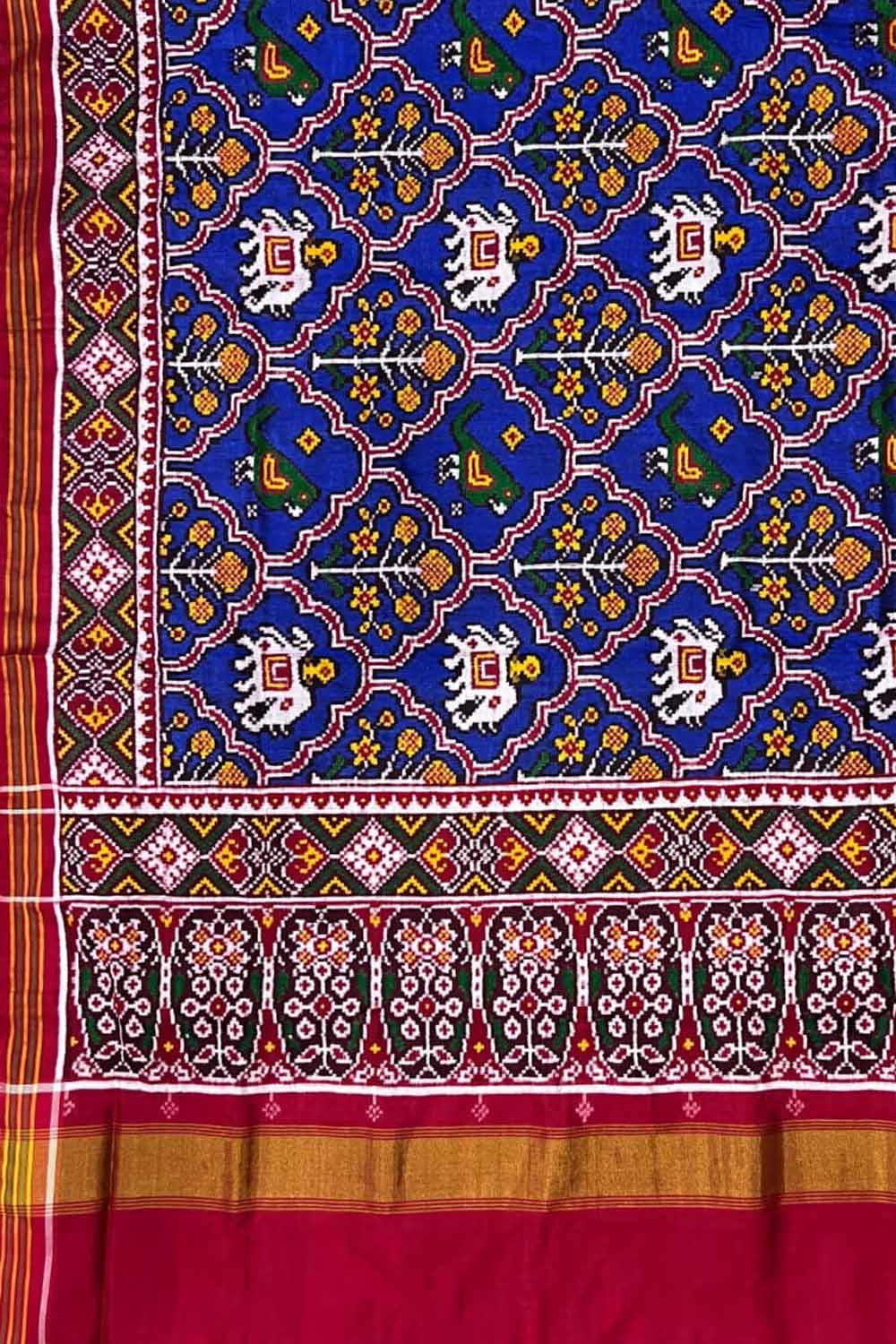 Exquisite Blue Handloom Patan Patola Double Ikat Silk Saree - Luxurion World