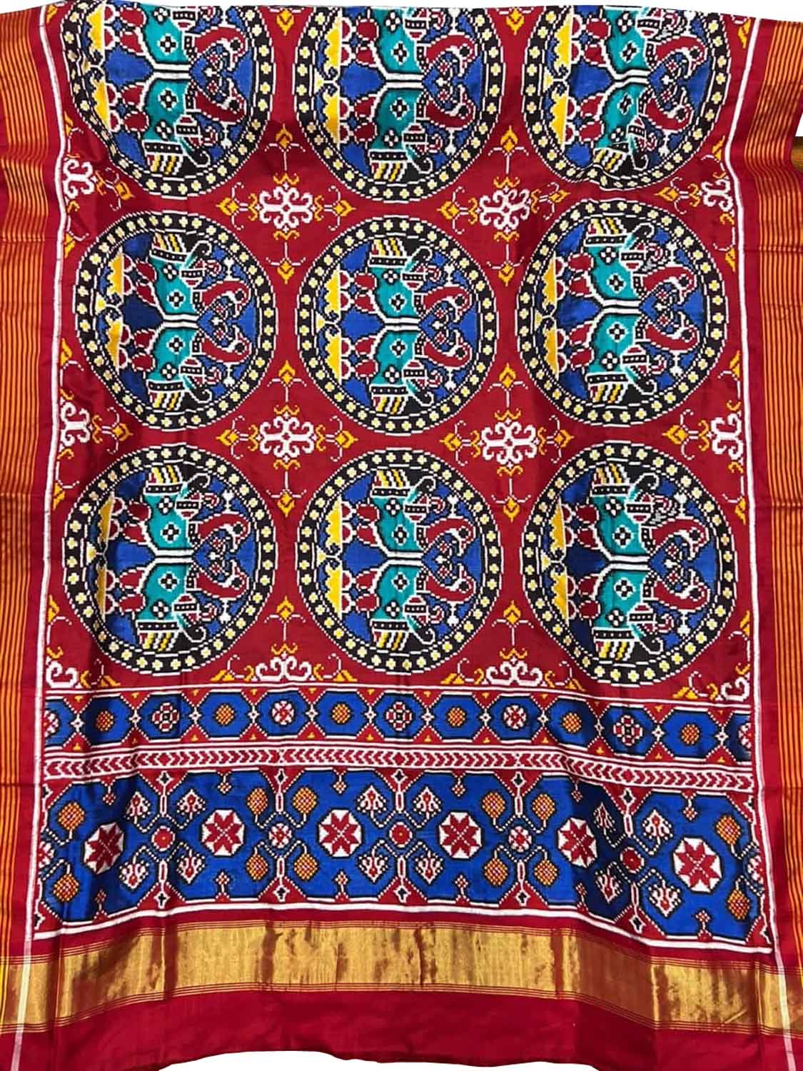 Red Handloom Patan Patola Double Ikat Silk Saree - Luxurion World