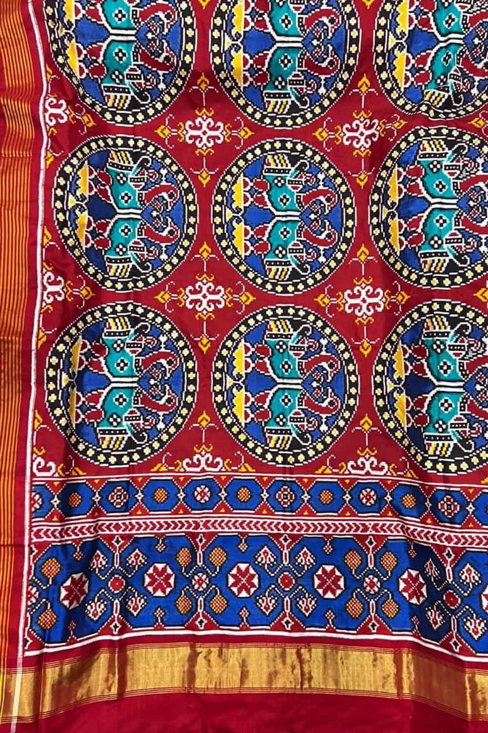 Red Handloom Patan Patola Double Ikat Silk Saree - Luxurion World