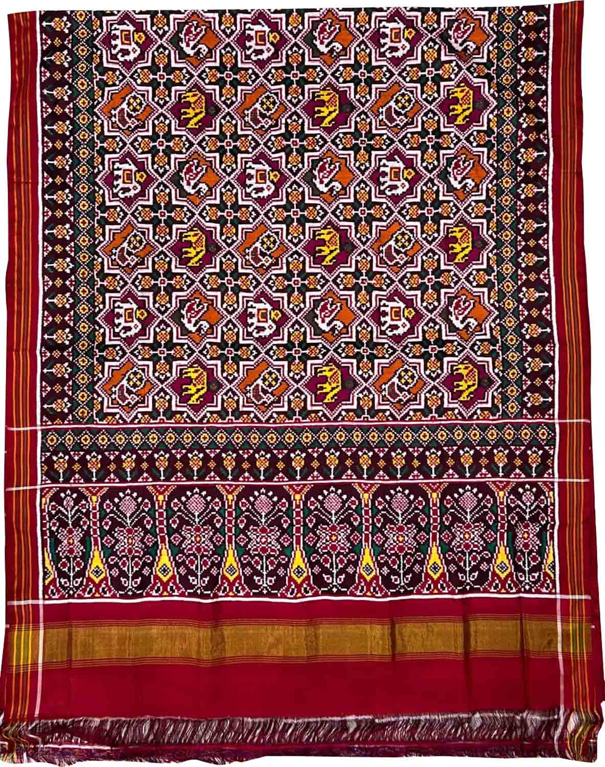 Stunning Multicolor Handloom Patan Patola Double Ikat Silk Saree - Luxurion World
