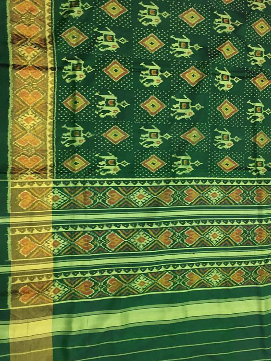 Green Patola Handloom Single Ikat Patola Pure Silk Saree - Luxurion World