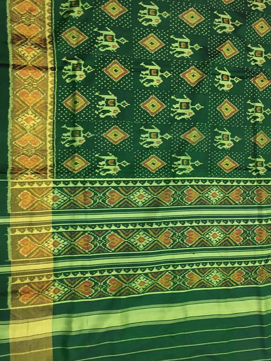 Green Patola Handloom Single Ikat Patola Pure Silk Saree - Luxurion World