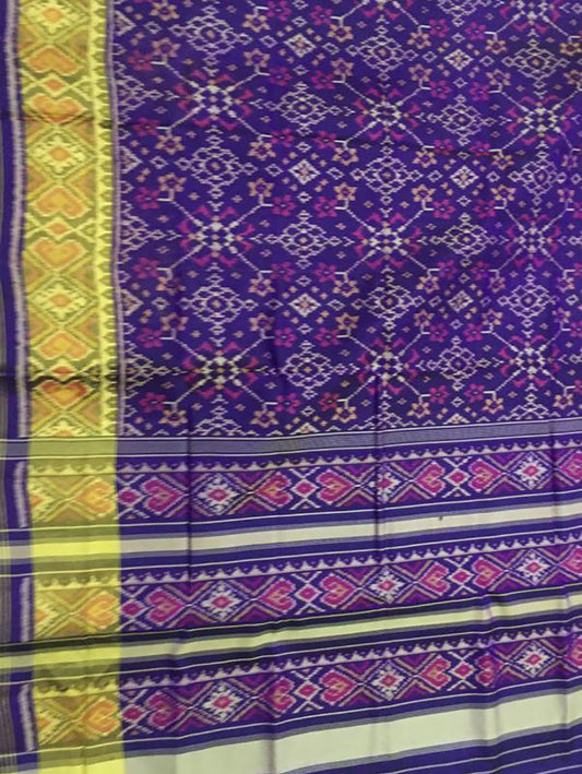 Blue Patola Handloom Single Ikat Patola Pure Silk Saree - Luxurion World