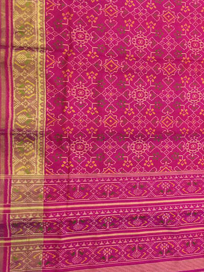 Pink Patola Handloom Single Ikat Patola Pure Silk Saree - Luxurion World