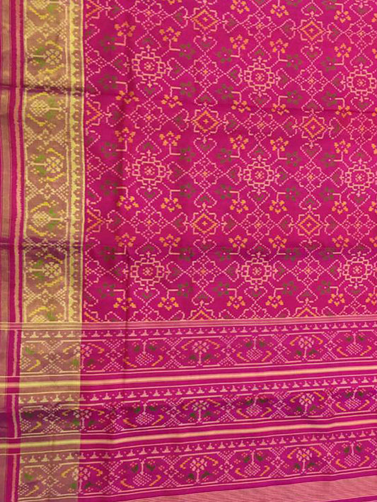 Pink Patola Handloom Single Ikat Patola Pure Silk Saree - Luxurion World