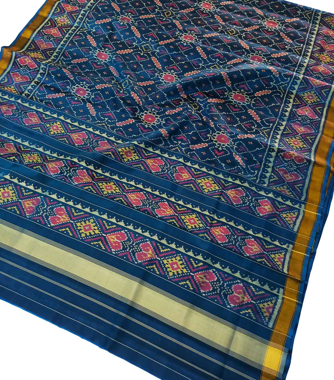 Blue Handloom Patola Silk Ikat Saree - Luxurion World