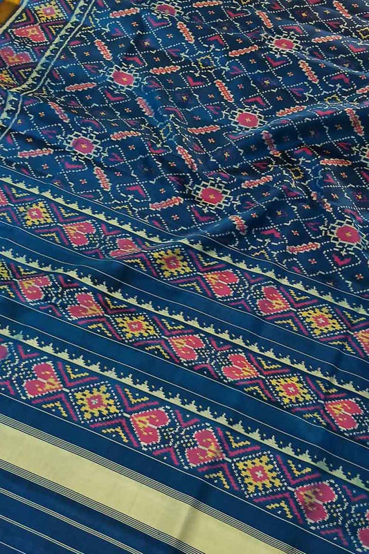 Blue Handloom Patola Silk Ikat Saree - Luxurion World