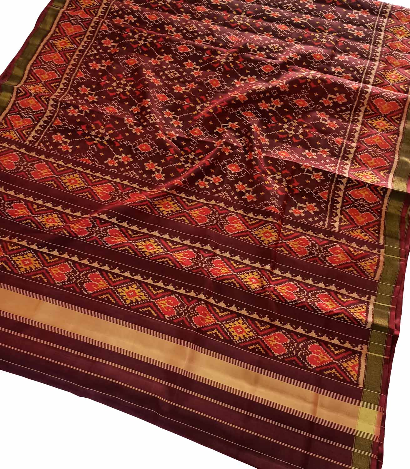 Maroon Handloom Patola Pure Silk Single Ikat Saree - Luxurion World