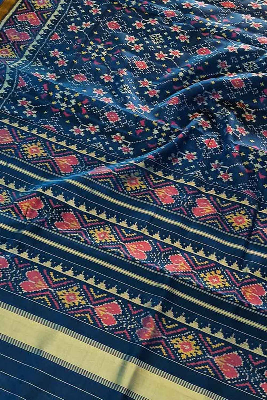 Blue Handloom Patola Silk Single Ikat Saree - Luxurion World