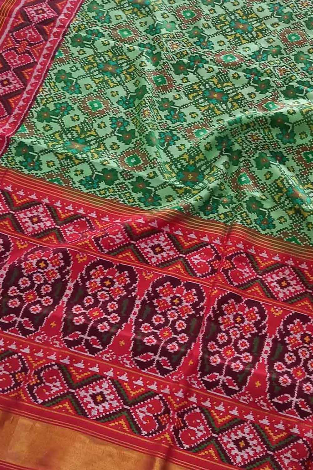 Green Handloom Semi Patan Patola Pure Silk Saree - Luxurion World