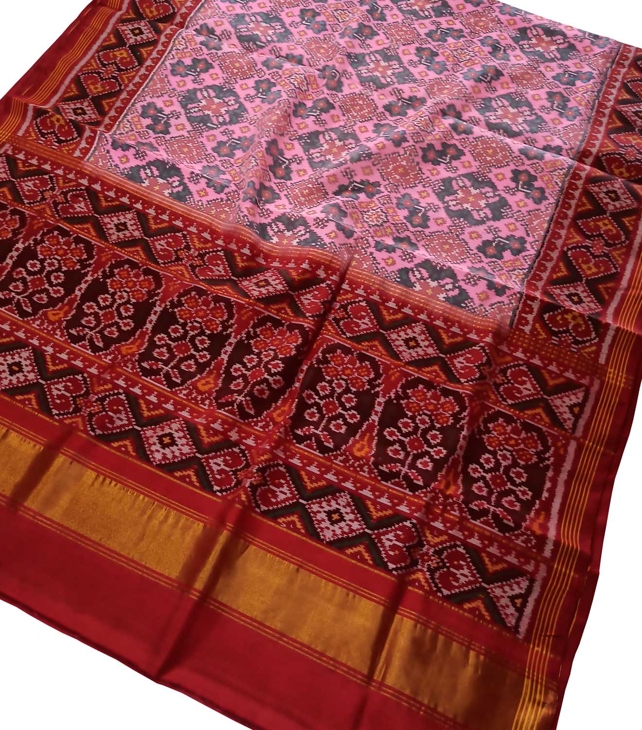 Pink Handloom Semi Patan Patola Pure Silk Saree - Luxurion World