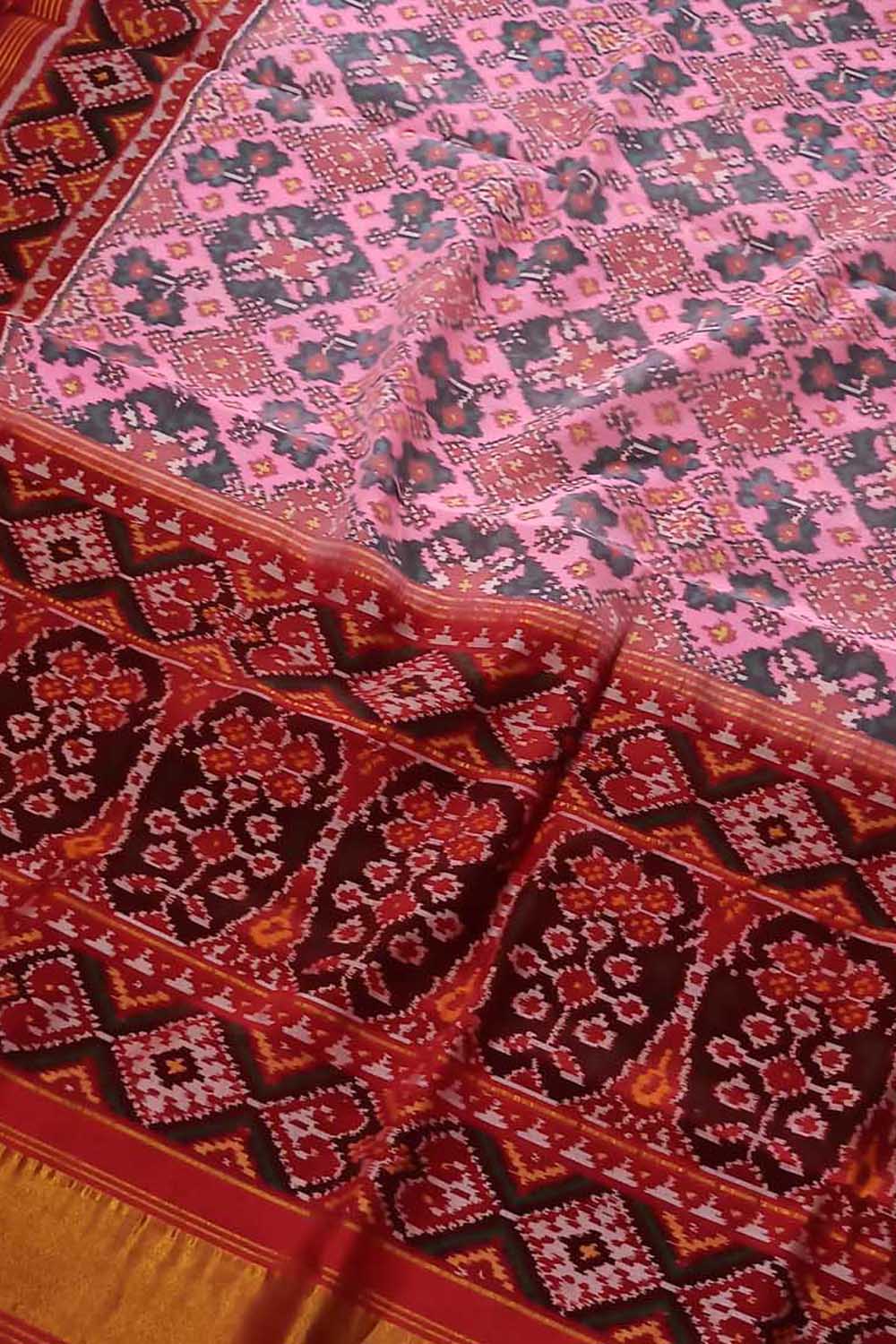 Pink Handloom Semi Patan Patola Pure Silk Saree - Luxurion World