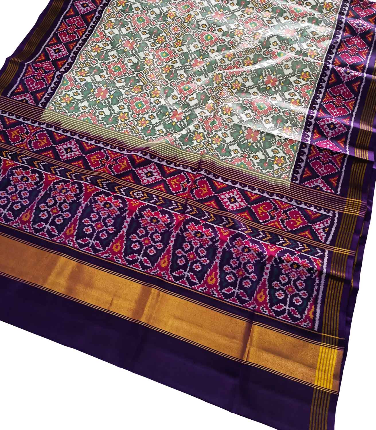 Elegant Off White Silk Patola Saree - Luxurion World