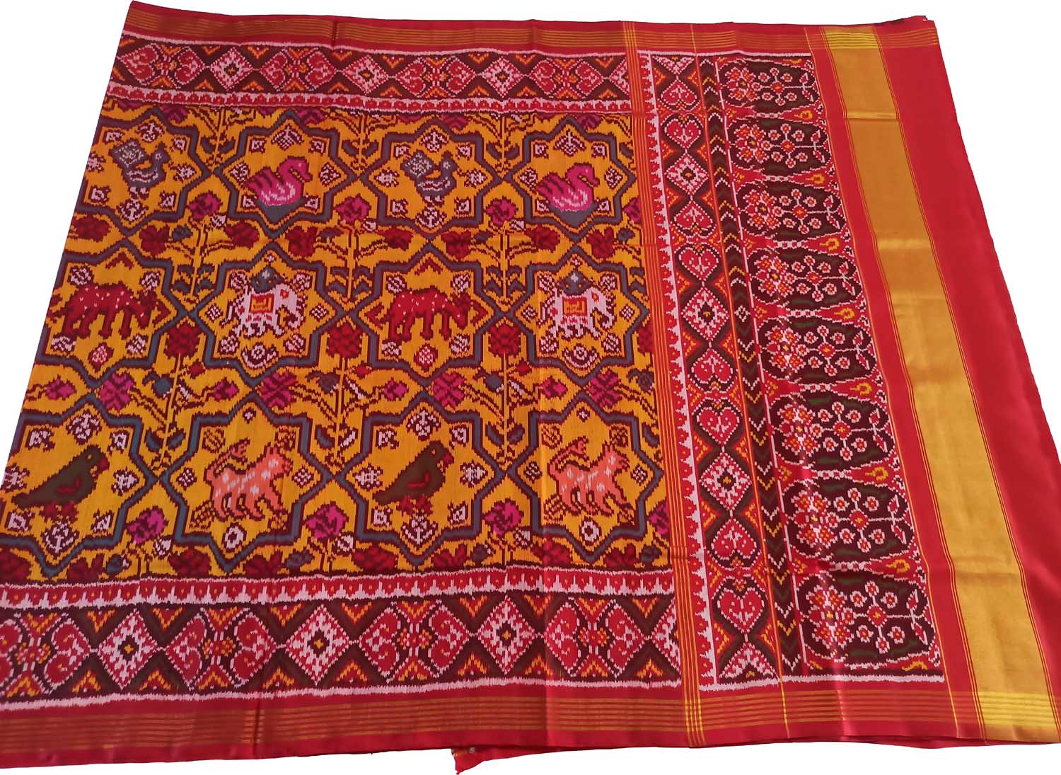 Yellow Semi Patan Patola Handloom Silk Saree - Luxurion World