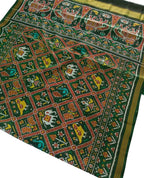 Green Patola Handloom Silk Saree - Semi Patan Design - Luxurion World
