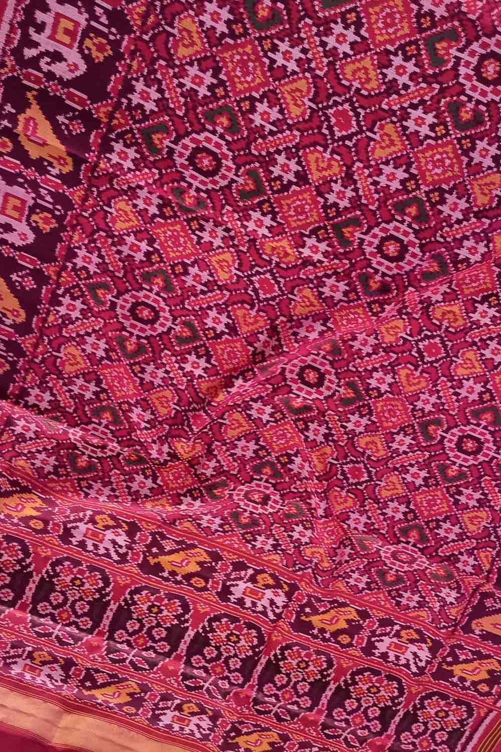 Pink Patola Handloom Silk Saree - Semi Patan Design - Luxurion World