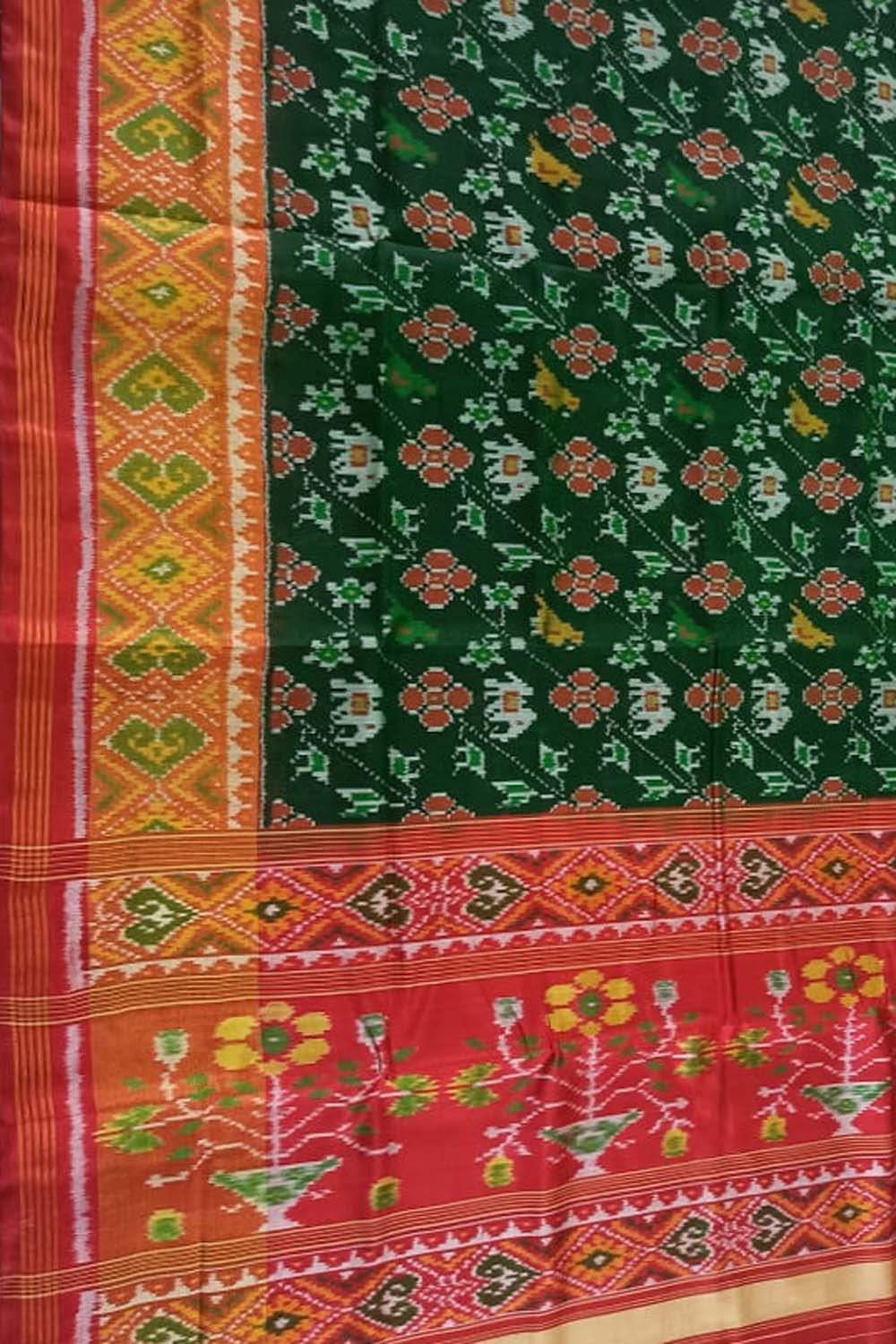 Green Patola Handloom Silk Ikat Saree - Luxurion World